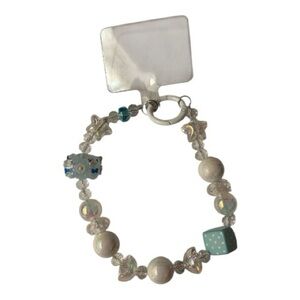 Sanrio Blue and White Beaded Pom Pom Phone Charm